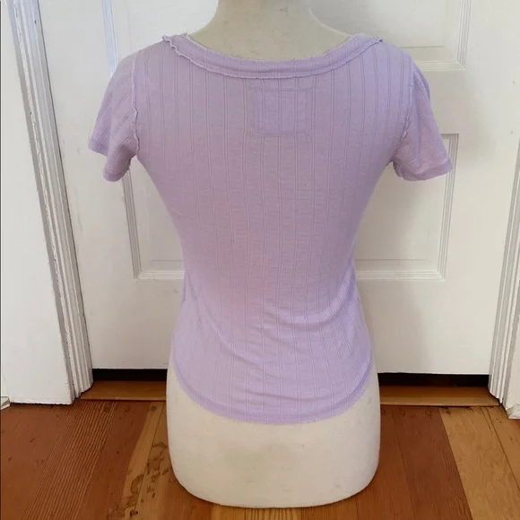 Aerie Light Purple Pointelle Knit Short Sleeve Button-Down Top XS - Picture 3 of 6